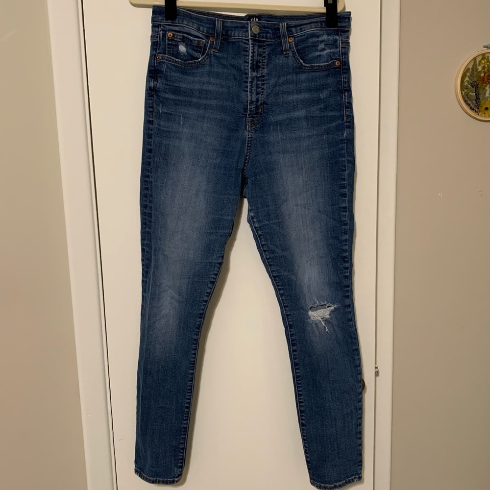 Gap dark indigo sky high distressed true skinny jeans